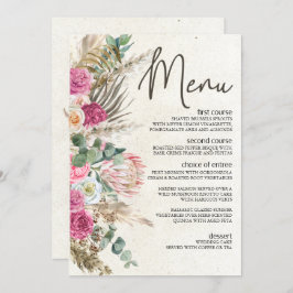 Pastel Boho Neutralt Blommigt Bröllop Menu Meny