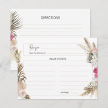 Pastel Boho Neutralt Blommigt Bröllop Recept Card