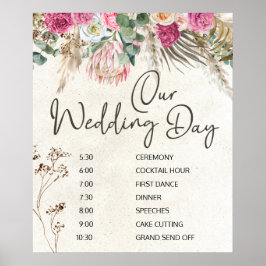 Pastel Boho Neutralt Blommigt Bröllop Schedule Pos Poster