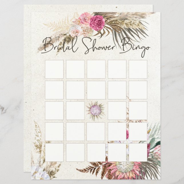 Pastel Boho Neutralt Blommigt Möhippa Bingo (Fram/baksida)