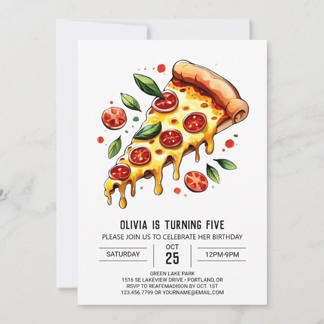 Pastel Boho Pizza Birthday Inbjudningar (Framsida)