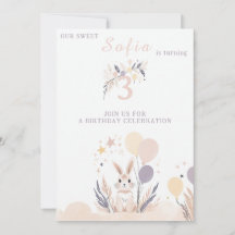 Pastel Boho Rabbit och Balloons Birthday