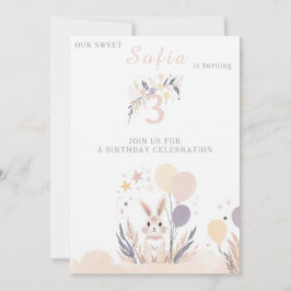 Pastel Boho Rabbit och Balloons Birthday Inbjudningar