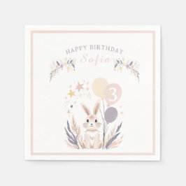 Pastel Boho Rabbit och Balloons Birthday Pappersservett