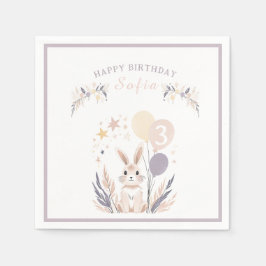 Pastel Boho Rabbit och Balloons Birthday Pappersservett