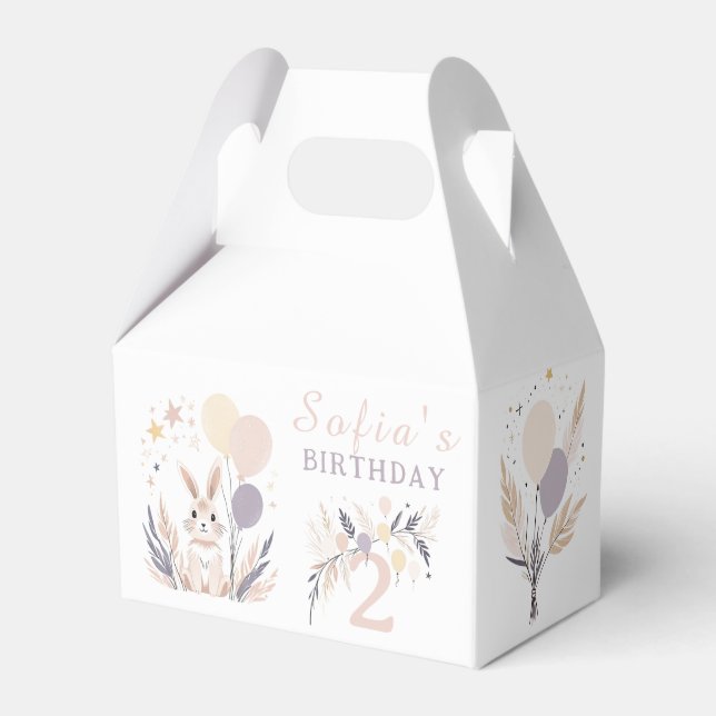 Pastel Boho Rabbit och Balloons Birthday Presentaskar (Framsidan Sidan)