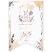 Pastel Boho Rabbit och Balloons Birthday