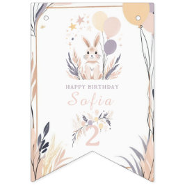Pastel Boho Rabbit och Balloons Birthday Vimplar