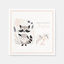 Pastel Boho Raccoon och Balloons Birthday