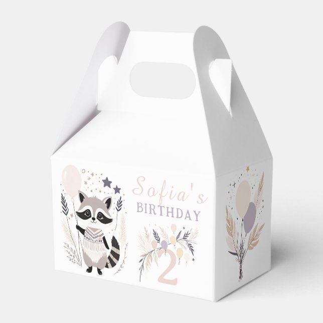Pastel Boho Raccoon och Balloons Birthday Presentaskar (Framsidan Sidan)