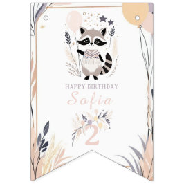 Pastel Boho Raccoon och Balloons Birthday Vimplar