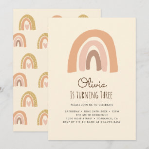Pastel Boho Rainbow 3:e födelsedagsinbjudan kort