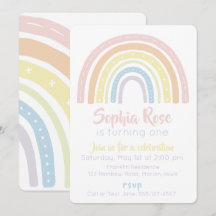 Pastel Boho Rainbow Birthday-inbjudan