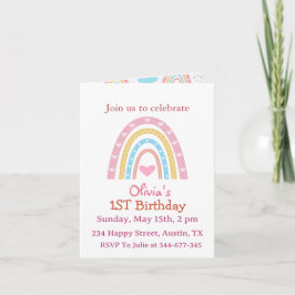 Pastel Boho Rainbow med Hearts Flickfödelsedag Inbjudan