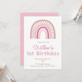Pastel Boho Rainbow Minimalist Girl 1:a födelsedag Inbjudningar