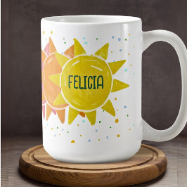 Pastel Boho Rainbow Sunshine Dots Anpassat namn Kaffemugg