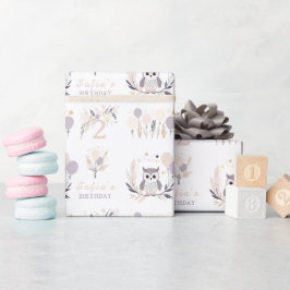 Pastel Boho Uggla och Balloons Birthday Presentpapper