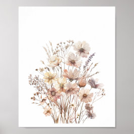 Pastel Boho Vild Flowers Blommigt Vattenfärg Poster
