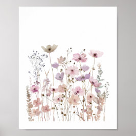 Pastel Boho Vild Flowers Blommigt Vattenfärg Poster