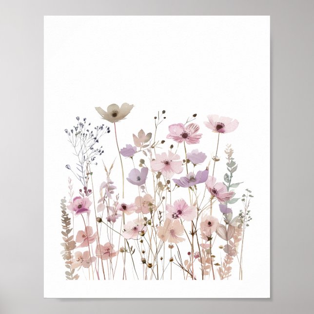Pastel Boho Vild Flowers Blommigt Vattenfärg Poster (Framsidan)