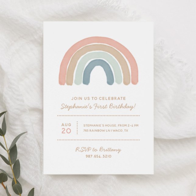 Pastel Boho Watercolor Rainbow Girl Födelsedagsfes Inbjudningar (Skapare uppladdad)