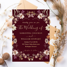 Pastel Boho Wildblomma Rustic Burgundy Bröllop