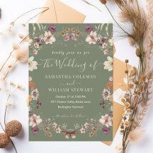 Pastel Boho Wildblomrustic Sage Grönt Bröllop