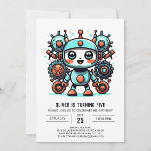 Pastel Bolts Bohemian Robot Birthday Inbjudningar