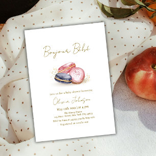 Pastel Bonjour Bébé Fransk Macarons Baby Shower Inbjudningar