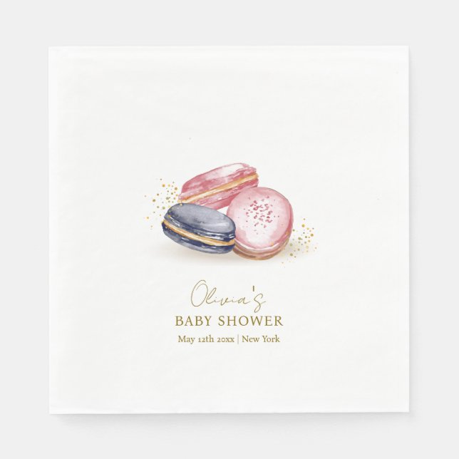 Pastel Bonjour Bébé Fransk Macarons Baby Shower Pappersservett (Framsidan)