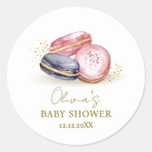 Pastel Bonjour Bébé Fransk Macarons Baby Shower Runt Klistermärke
