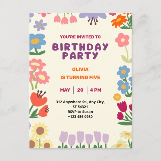 Pastel Botanias Blommigt Födelsedag 5 vykort (Framsida)