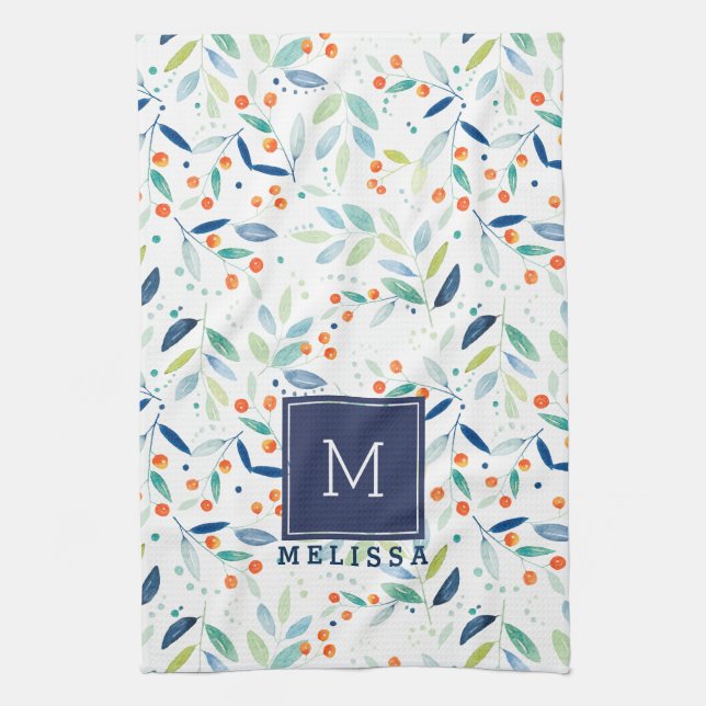 Pastel Botanica Mönster Watercolor Illustration Kökshandduk (Vertikal)