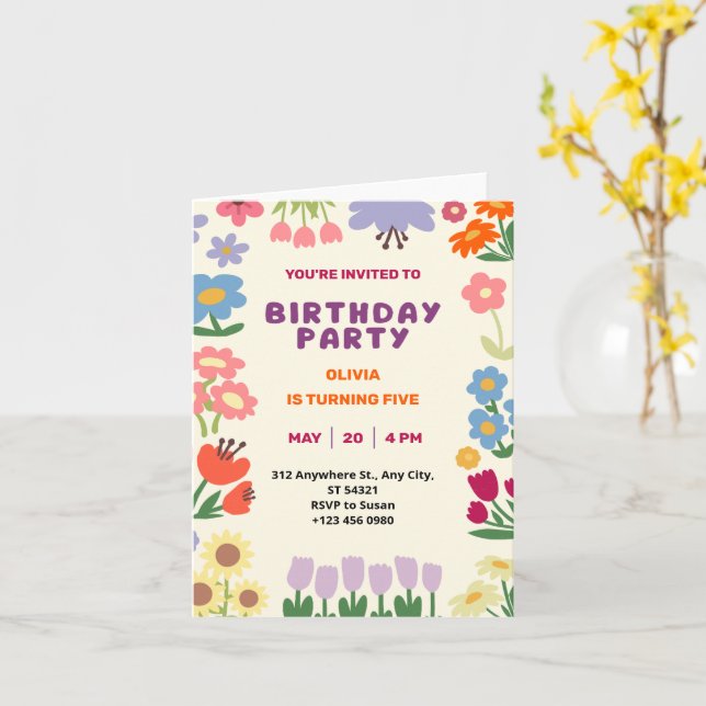 Pastel Botanical Blommigt Birthday 5:e mappade kor Kort (Gul blomma)