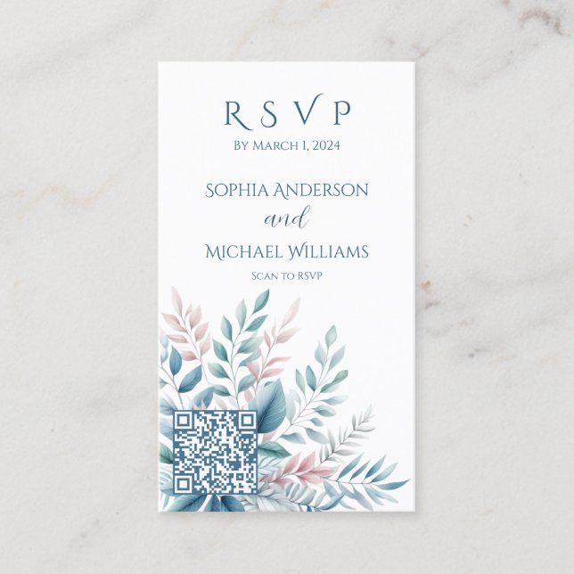 Pastel Botanical Bröllop-OSA-QR-kod- Visitkort (Framsida)