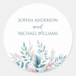 Pastel Botanical Bröllop- Wedding Stickers Runt Klistermärke
