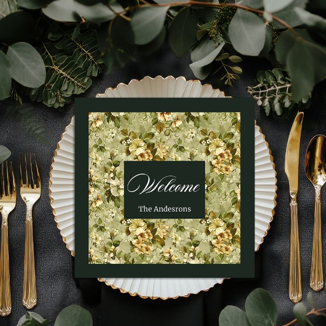 Pastel Botanical Napkins Elegant Gold Green Set Pappersservett (Pastel Botanical Napkins Elegant Gold Green Set)