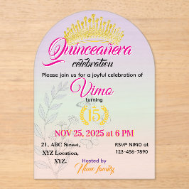 Pastel Botanical Quinceañera Acrylic Invitation