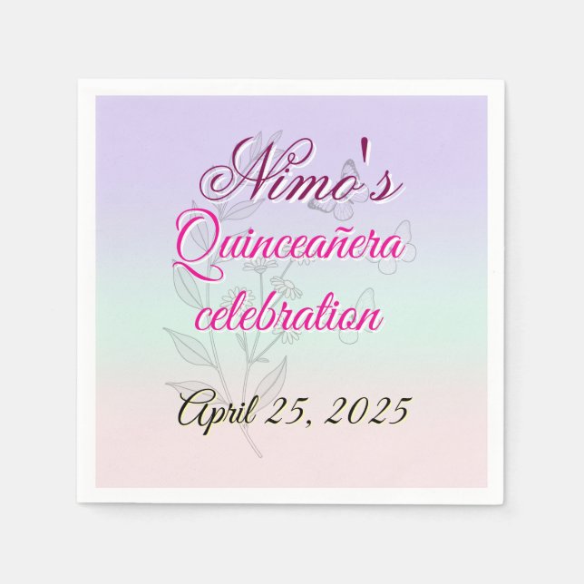 Pastel Botanical Quinceañera Napkins  Pappersservett (Framsidan)