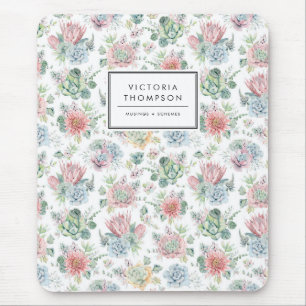 Pastel Botanical Watercolor Succulents Mönster Musmatta