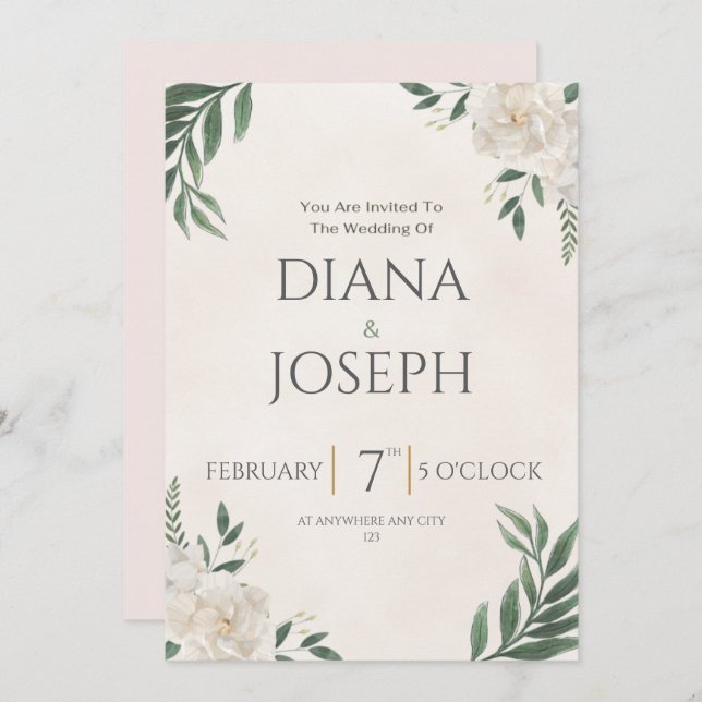 Pastel  Botanical Wedding Invitation | EditabLE Inbjudningar (Fram/baksida)