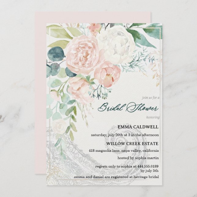 Pastel Bouquet Bridal Shower Invitation Inbjudningar (Fram/baksida)