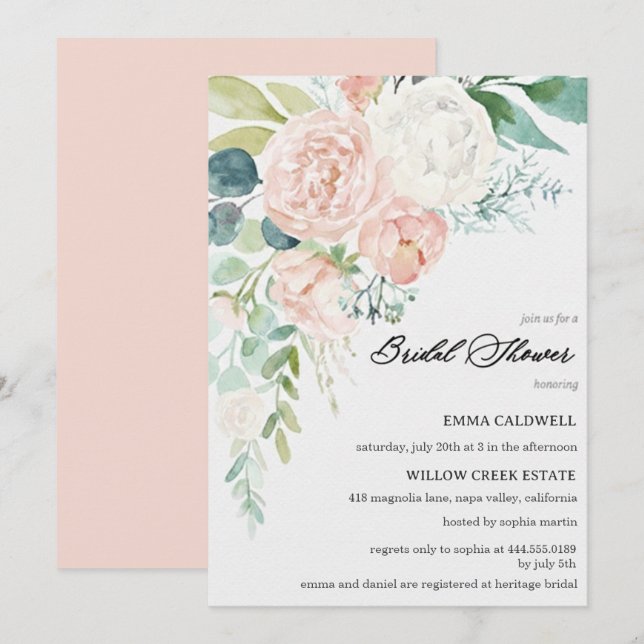 Pastel Bouquet Bridal Shower Invitation Inbjudningar (Fram/baksida)