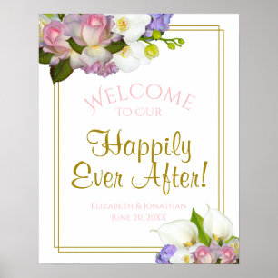 Pastel Bouquet Vår Blommigt Bröllop Välkomstskylt Poster