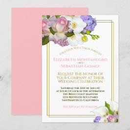 Pastel Bouquet Vår Blommigt Guld och Rosa Bröllop Inbjudningar