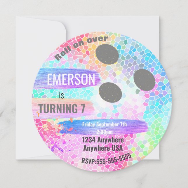 PASTEL BOWLING BALL bowling, födelsedagsfest Inbjudningar (Framsida)