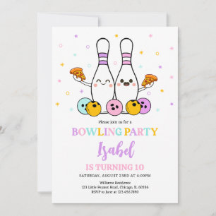 Pastel Bowling och Pizza Födelsedagsfest Inbjudningar