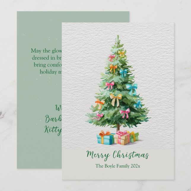 Pastel Bows Christmas Tree Holiday Card Julkort (Fram/baksida)