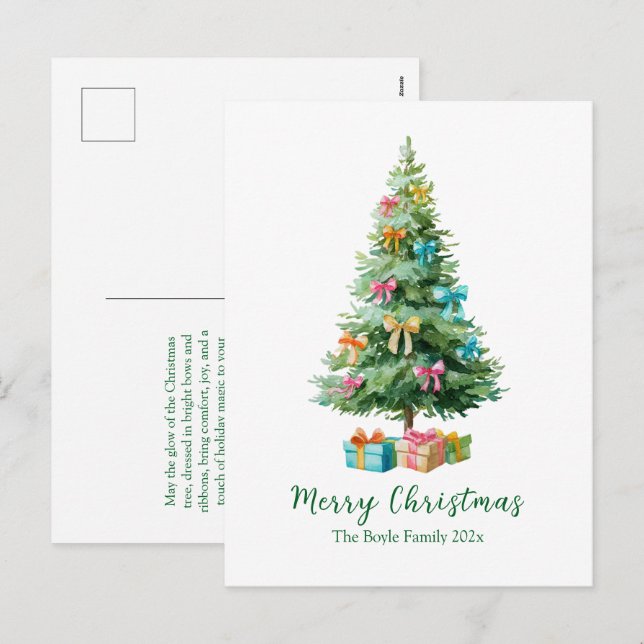 Pastel Bows Ribbons Christmas Tree Postcard Helg Vykort (Fram/baksida)