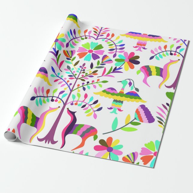 Pastel Brights Otomi Skriv ut Papper radbrytning Presentpapper (Utrullad)